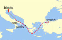 Cruise itinerary map for MSC Cruises 4 Night Mediterranean (105176)