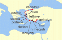 Cruise itinerary map for Star Clippers 11 Night Istanbul To Antalya (141824)