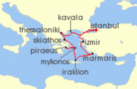 Cruise itinerary map for Regent Seven Seas Cruises 12 Night Spring In The Aegean Istanbul To Istanbul (142606)