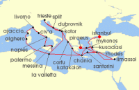 Cruise itinerary map for Princess Cruises 32 Night The Best of the Mediterranean (135520)