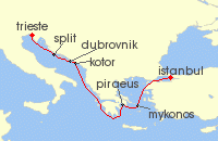 Cruise itinerary map for Regent Seven Seas Cruises 7 Night Cultural Crossroads Istanbul To Trieste (123576)