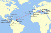 Cruise itinerary map for Windstar Cruises 70 Night Star Collector: Grand Mediterranean and Latin America Adventure (137245)