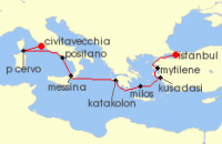Cruise itinerary map for Oceania Cruises 9 Night Alluring Ancient Ruins Istanbul to Rome (138344)