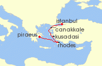 Cruise itinerary map for Viking Cruises 7 Night Ancient Mediterranean Treasures (121456)