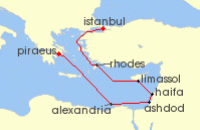 Cruise itinerary map for Regent Seven Seas Cruises 10 Night Icons Of Antiquity Istanbul To Athens (Piraeus) (136096)