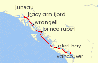 Cruise itinerary map for Seabourn 7 Night Alaska Fjords & Canadian Inside Passage (76976)