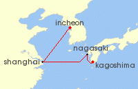 Cruise itinerary map for Costa Cruises 6 Night Asia from Kagoshima (141725)