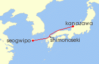 Cruise itinerary map for Costa Cruises 2 Night Asia from Kanazawa (139047)