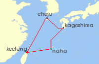 Cruise itinerary map for Star Dream Cruises 5 Night Jeju - Kagoshima - Naha Cruise (140472)