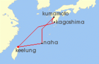 Cruise itinerary map for Star Dream Cruises 5 Night Kagoshima - Kumamoto - Naha Cruise (132360)