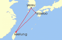 Cruise itinerary map for Costa Cruises 5 Night Asia from Keelung / Taipei (139051)