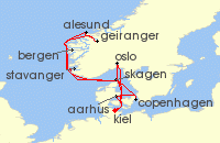 Cruise itinerary map for AIDA 14 Nacht Grose Skandinavien-Reise ab Kiel (139033)