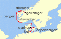 Cruise itinerary map for AIDA 10 Nacht Norwegen & Danemark ab Kiel 1 (123126)