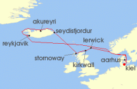 Cruise itinerary map for AIDA 14 Nacht Schottland & Island mit Sonnenfinsternis ab Kiel (124637)