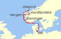 Cruise itinerary map for TUI Cruises 7 Nachte - Norwegens Fjordwelten - Ab/Bis Kiel (141766)
