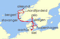 Cruise itinerary map for AIDA 14 Nacht Grose Skandinavien-Reise ab Kiel (139031)