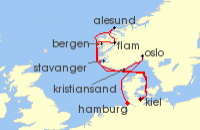 Cruise itinerary map for AIDA 14 Nacht Grose Norwegen-Reise ab Kiel (139747)