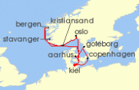 Cruise itinerary map for AIDA 11 Nacht Skandinavische Highlights mit Sudnorwegen ab Kiel (137507)