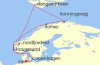 Cruise itinerary map for TUI Cruises 14 Nachte - Sehnsuchtsziel Spitzbergen - Ab/Bis Kiel (141782)