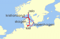 Cruise itinerary map for AIDA 8 Nacht Norwegen & Danemark ab Kiel 1 (135175)
