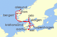 Cruise itinerary map for AIDA 14 Nacht Grose Skandinavien-Reise ab Kiel (123136)