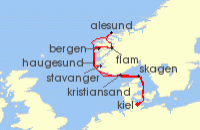 Cruise itinerary map for AIDA 14 Nacht Grose Norwegen-Reise ab Kiel (134696)