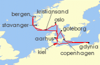 Cruise itinerary map for AIDA 14 Nacht Skandinavien & Polen ab Kiel 2 (137490)