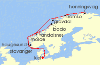 Cruise itinerary map for AIDA 14 Nacht Norwegen mit Lofoten & Nordkap ab Kiel (135181)