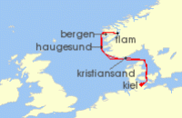 Cruise itinerary map for AIDA 7 Nacht O`zapft is! in Norwegen (132560)