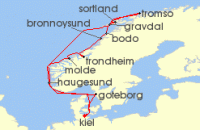 Cruise itinerary map for AIDA 14 Nacht Herbstliche Nordlichter ab Kiel (135184)