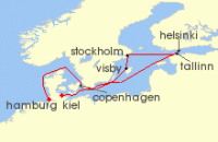 Cruise itinerary map for Cunard Line 9 Night Scandinavia And Northern Europe (135092)