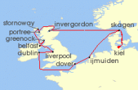 Cruise itinerary map for AIDA 14 Nacht Grosbritannien & Irland ab Kiel (140893)