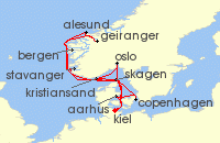 Cruise itinerary map for AIDA 14 Nacht Grose Skandinavien-Reise ab Kiel 2 (134661)