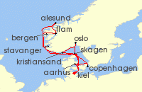 Cruise itinerary map for AIDA 14 Nacht Grose Skandinavien-Reise ab Kiel (123109)