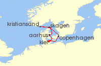 Cruise itinerary map for AIDA 7 Nacht Skandinavische Highlights ab Kiel (140532)