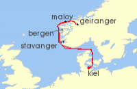 Cruise itinerary map for AIDA 7 Nacht Norwegens Welterbe ab Kiel 1 (134686)