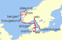 Cruise itinerary map for AIDA 14 Nacht Grose Skandinavien-Reise ab Kiel (133694)