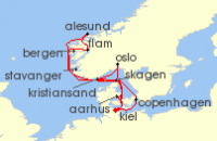 Cruise itinerary map for AIDA 14 Nacht Grose Skandinavien-Reise ab Kiel (123124)