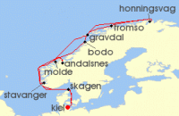 Cruise itinerary map for AIDA 14 Nacht Norwegen mit Lofoten & Nordkap ab Kiel (129298)