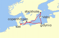Cruise itinerary map for AIDA 7 Nacht Schweden, Polen & Danemark ab Kiel (113303)