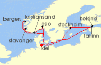 Cruise itinerary map for AIDA 14 Nacht Ostsee & Sudnorwegen ab Kiel (137486)