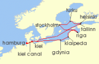 Cruise itinerary map for Hapag Lloyd 12 Night City Hopping Along The Baltic Sea (Kiel - Hamburg) (119660)