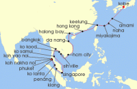 Cruise itinerary map for Windstar Cruises 31 Night Star Collector: Wonders of Southern Japan & Southeast Asia (141170)