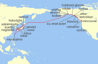 Cruise itinerary map for Azamara Cruises 39 Night Cruise Kobe To Vancouver Transpacific Grand Voyage (141851)