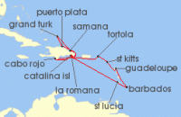 Cruise itinerary map for Costa Cruises 14 Night Caribbean & Antilles from La Romana (136847)