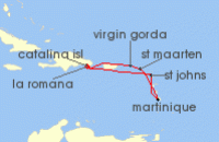 Cruise itinerary map for MSC Cruises 7 Night Southern Caribbean (135435)