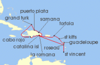 Cruise itinerary map for Costa Cruises 14 Night Caribbean from La Romana (128924)