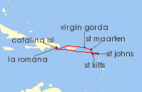 Cruise itinerary map for MSC Cruises 7 Night Southern Caribbean (135440)