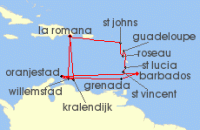 Cruise itinerary map for AIDA 21 Nacht Karibische-Insel-Rundreise (139391)