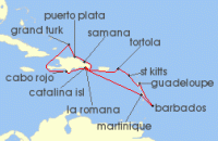 Cruise itinerary map for Costa Cruises 14 Night Caribbean & Antilles from La Romana (136839)